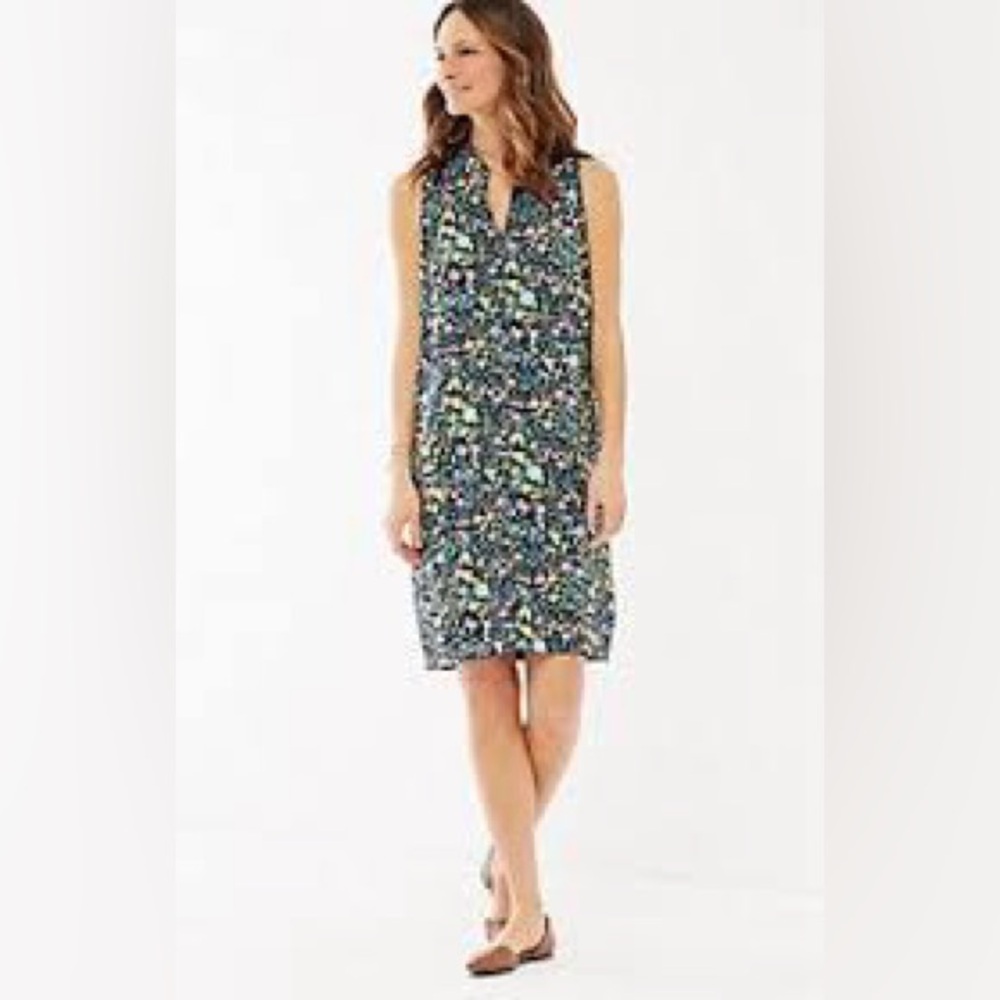 J. Jill Floral Meadow Design Rayon Flowy Shirt Sheath Dress Women's S Lagenlook